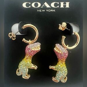 Coach Pavé Rainbow Crystal Rexy Dinosaur Huggie earrings